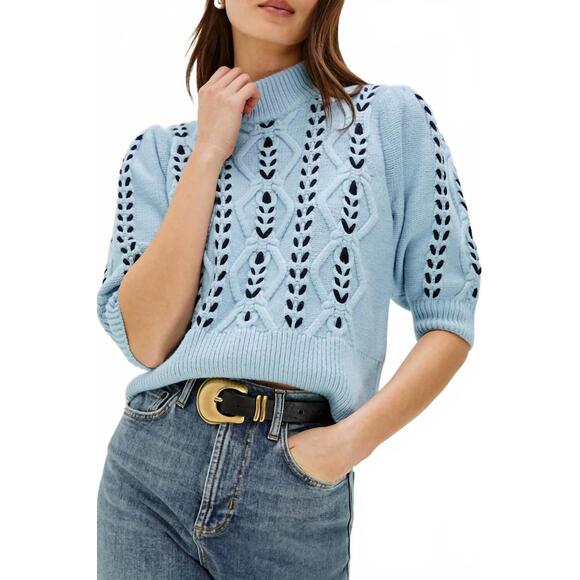 NEW RAILS women's addy mock neck sweater in sky navy cables - Picture 6 of 6